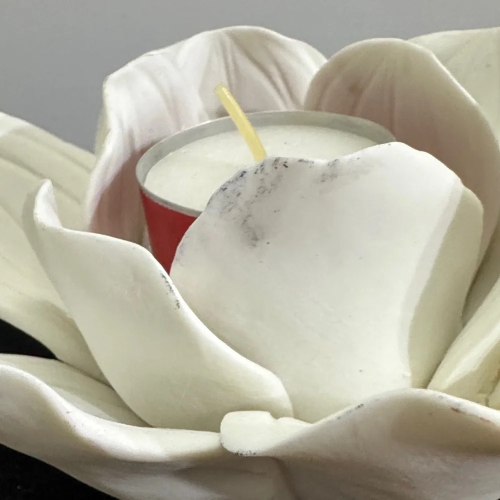 Threshold Tealight Candle Holder Porcelain White Flower Decoration (pair)